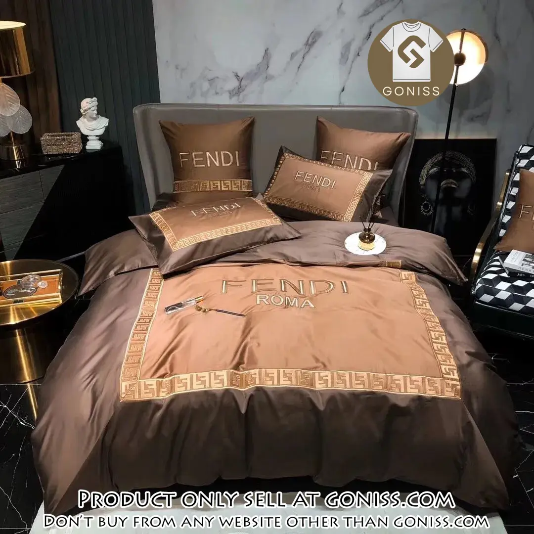 Fendi roma brown luxury brand premium bedding set bedspread duvet cover set home decor gn5425651